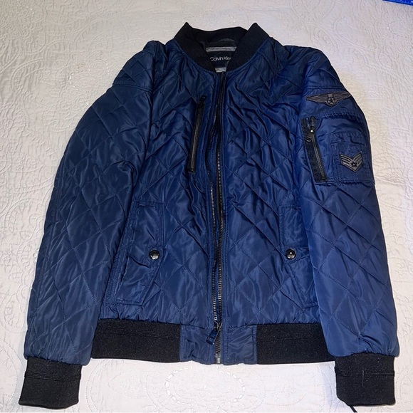 Calvin Klein Bomber Jacket Navy Blue Puffer Jacket Men’s M Not size tag see pic - Picture 2 of 14